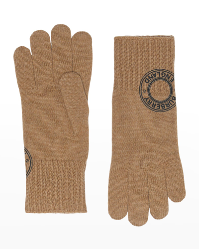 Shop Burberry Bb Roundel Knit Gloves In Camel