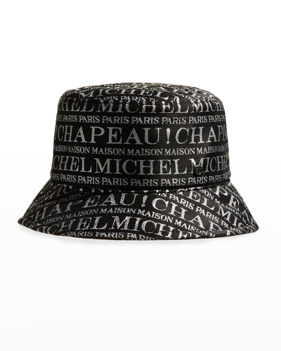 Shop Maison Michel Jason Allover Logo Bucket Hat In Black/silver