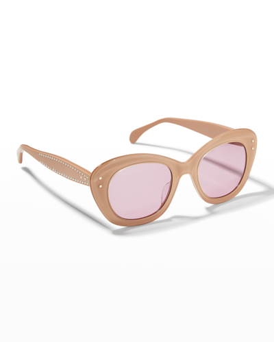 Shop Alaïa Stud Acetate Cat-eye Sunglasses In 003 Shiny Nude