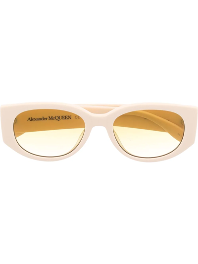 Shop Alexander Mcqueen Graffiti Logo-print Oval-frame Sunglasses In Nude