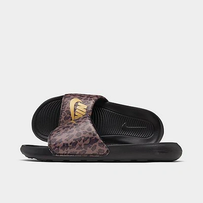Shop Nike Women's Victori One Print Slide Sandals In Archaeo Brown/black/light Chocolate/metallic Gold
