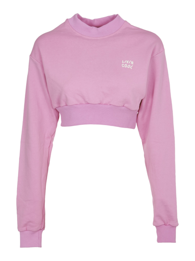 Shop Livincool Crop Pink Sweatshirt
