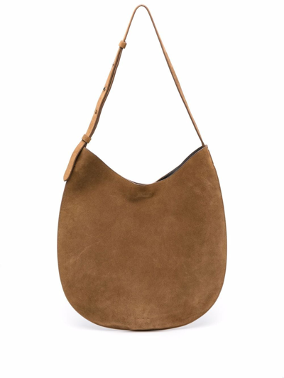 Shop Aesther Ekme Flat Leather Hobo Bag In Nude