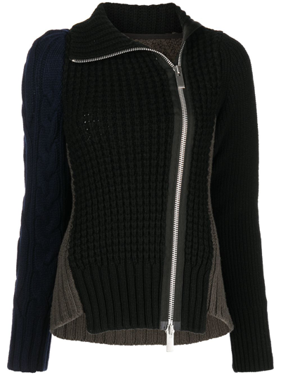 Shop Sacai Panelled-knit Zipped Cardigan In Schwarz