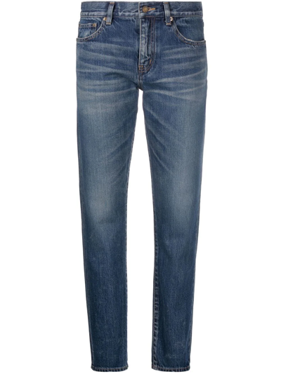 Shop Saint Laurent Stonewashed Straight-leg Jeans In Blau