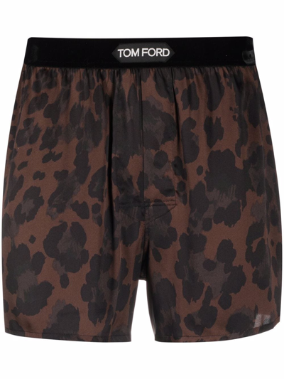Shop Tom Ford Leopard-print Boxers In 褐色