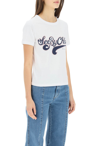 Shop See By Chloé Logo Print T-shirt In White,blue