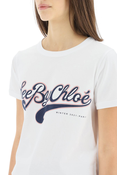 Shop See By Chloé Logo Print T-shirt In White,blue