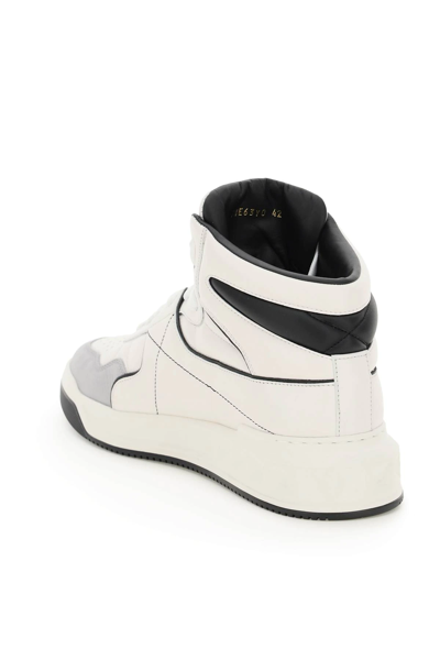 Shop Valentino One Stud Hi-top Sneakers In White,black,grey