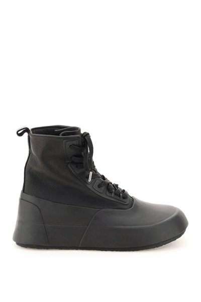 Shop Ambush Rubber And Leather Hi-top Sneakers In Black