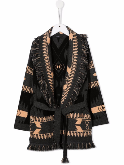 Shop Alanui Fringed Knitted Cardigan In Black