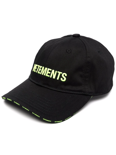 Shop Vetements Logo-embroidered Cotton Cap In Black