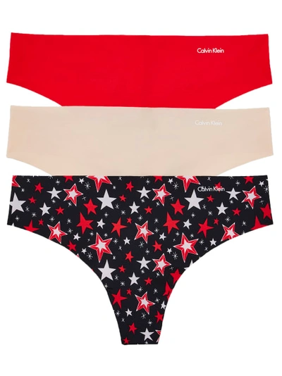 Shop Calvin Klein Invisibles Thong 3-pack In Tomato,beech,stars