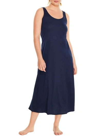 Shop Hanro Cotton Deluxe Long Tank Gown In Deep Navy
