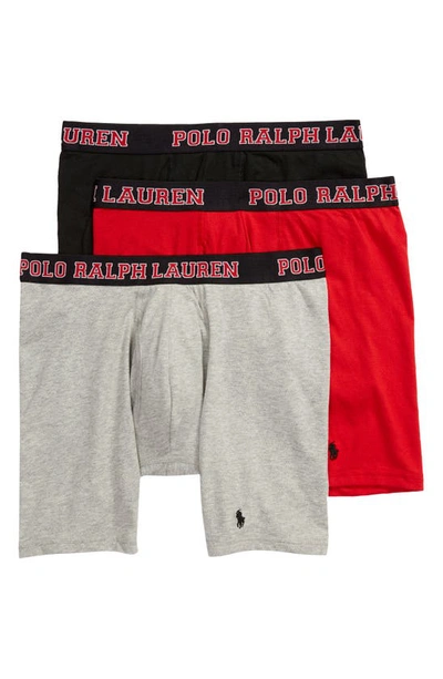 Shop Polo Ralph Lauren Assorted 3-pack Cotton Blend Boxer Briefs In Black/ Rl Red/ Andover Heather