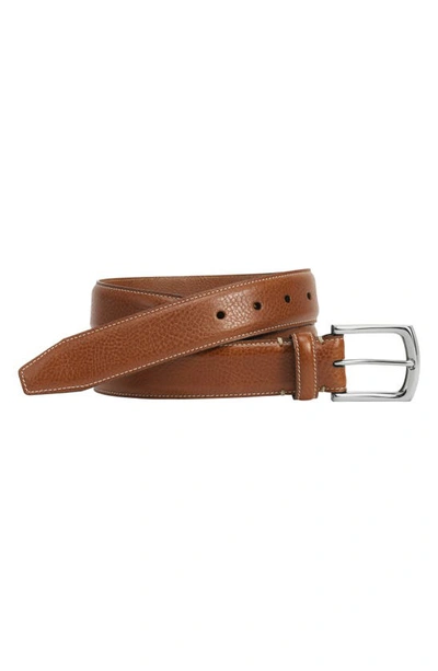 Shop Johnston & Murphy Topstitch Leather Belt In Tan