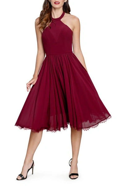 Shop Dress The Population Giorgia Fit & Flare Dress In Burgundy