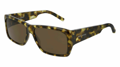 Shop Saint Laurent Brown Rectangular Unisex Sunglasses Sl 366 Lenny-005 60