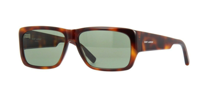 Shop Saint Laurent Green Rectangular Unisex Sunglasses Sl 366 Lenny-003 60