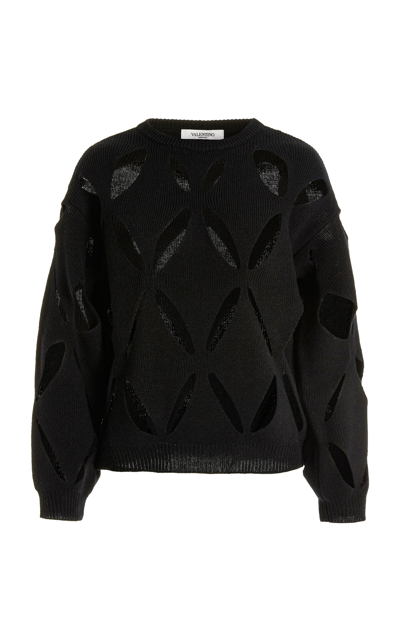 Shop Valentino Women's Cutout Wool Sweater In Black