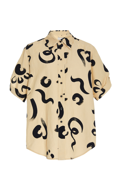 Shop Alãmais Women's Brush Stroke Printed Silk And Linen-blend Shirt