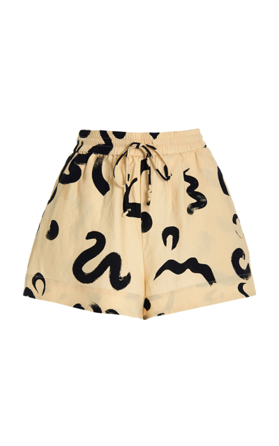 Shop Alãmais Women's Brush Stroke Printed  Silk And Linen-blend Shorts