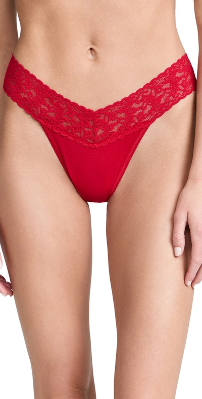 Shop Hanky Panky Supima Cotton With Lace Original Rise Thong In Red