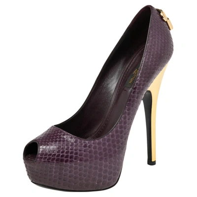 Pre-owned Louis Vuitton Purple Python Oh Really! Peep Toe Platform Pumps Size 36.5