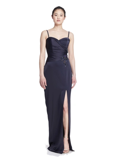 Shop Marchesa Notte Sleeveless Draped Satin Back Crepe Gown In Black