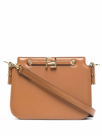 Shop Fendi Luggage Brown Ff Logo Touch Bag