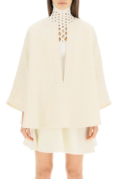 Shop Valentino Coated Boucle Cape In White