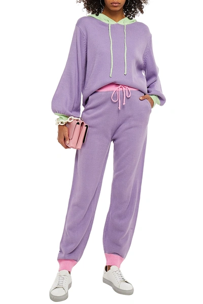 Shop Olivia Rubin Two-tone Knitted Hoodie In Lavender