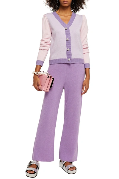 Shop Olivia Rubin Color-block Knitted Cardigan In Lilac
