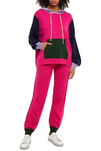 Shop Olivia Rubin Color-block Knitted Hoodie In Fuchsia