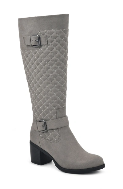 Shop White Mountain Damask Quilted Knee High Boot In Ltgrey/fabric