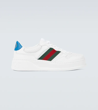 Shop Gucci Leather Sneakers With Web In White/white/vrv/br.s