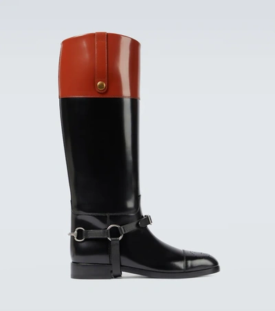 Shop Gucci Knee-high Leather Boots In Nero/amber Honey