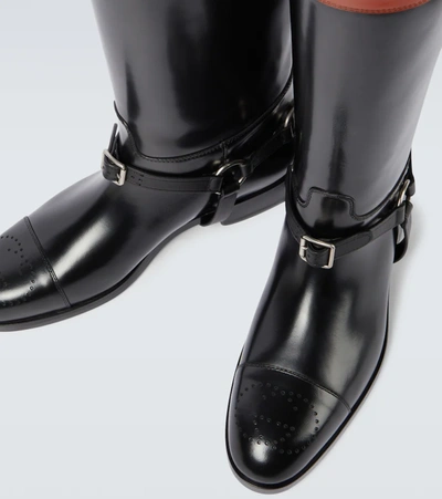 Shop Gucci Knee-high Leather Boots In Nero/amber Honey