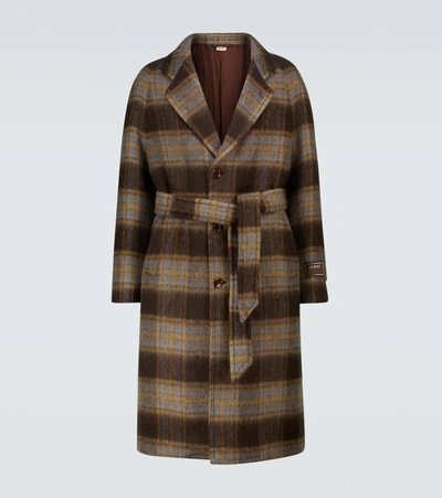 Shop Gucci Checked Wool Coat In Brown/beige/mc