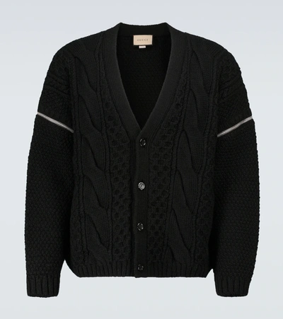 Shop Gucci Cable Knit Cardigan In Black