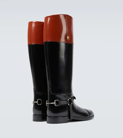Shop Gucci Knee-high Leather Boots In Nero/amber Honey