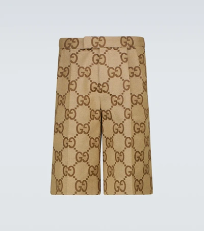 Shop Gucci Jumbo Gg Canvas Shorts In Camel/ebony