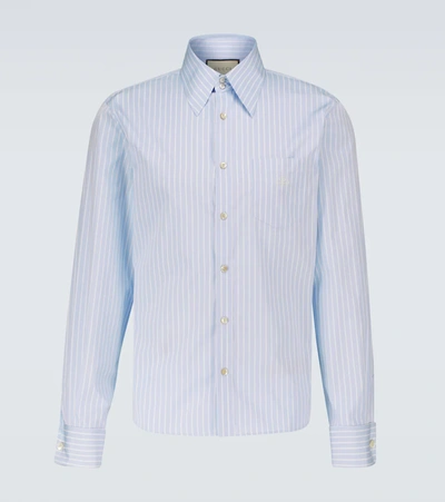 Shop Gucci Striped Cotton Shirt In Azure/white/mix