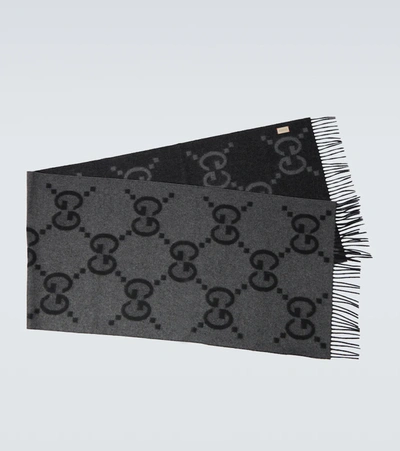 Shop Gucci Cashmere Gg Jacquard Scarf In Flanner/black
