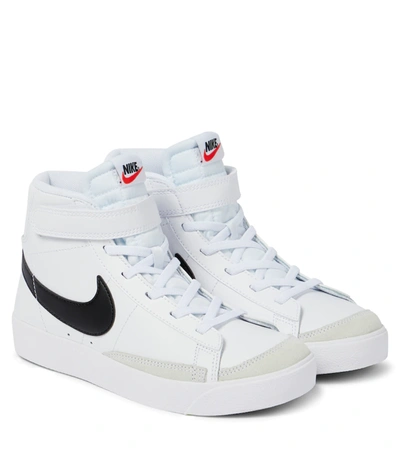 Shop Nike Blazer Mid 77 Leather High-top Sneakers In White/black-team Orange