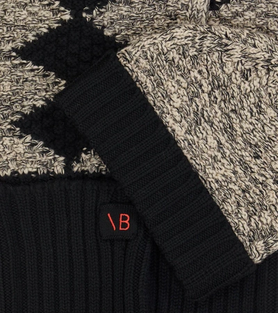 Shop Victoria Beckham X The Woolmark Company Wool Beanie And Scarf Set In Navy/honey Mouline Ss22p