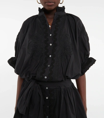 Shop Juliet Dunn Embroidered Cotton Mini Dress In Black