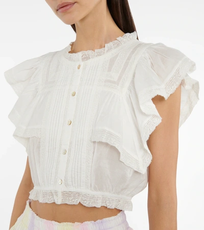 Shop Loveshackfancy Nora Lace-trimmed Cotton Top In Antique White