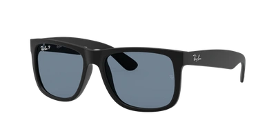 Ray Ban Justin Classic Sunglasses Black Frame Blue Lenses Polarized 55-16 In Polarized Blue Classic
