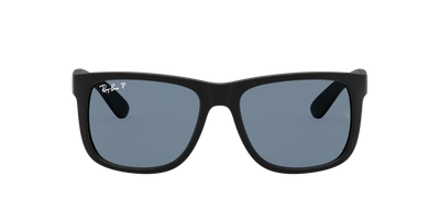 Ray Ban Justin Classic Sunglasses Black Frame Blue Lenses Polarized 55-16 In Polarized Blue Classic